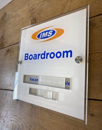 In Use/Vacant slider signs for Boardrooms, conference or meeting rooms. Printed with your logo. fully customisable