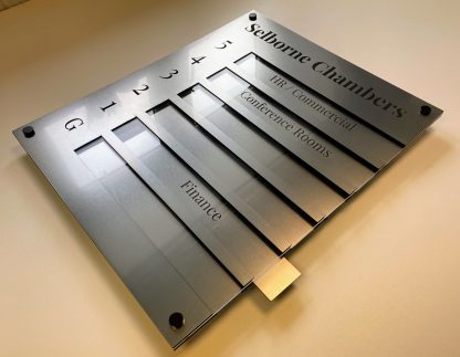 Stainless steel effect directory sign with removable nameplates
