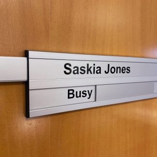 Aluminium interchangeable slider door signs. Self adhesive