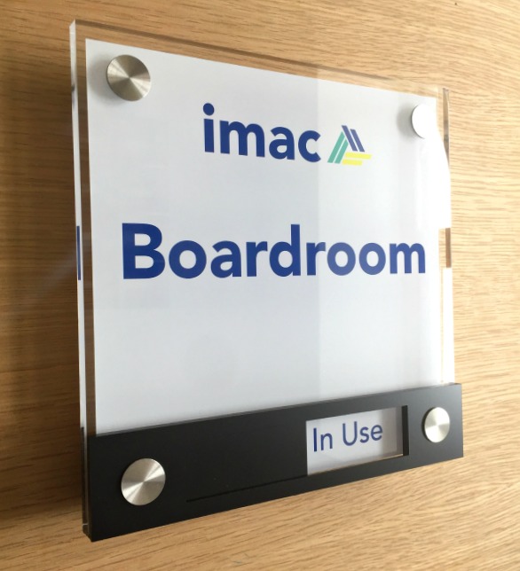 Acrylic Slider Sign with company logo and branding