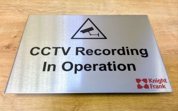 Knight Frank stainless steel CCTV sign