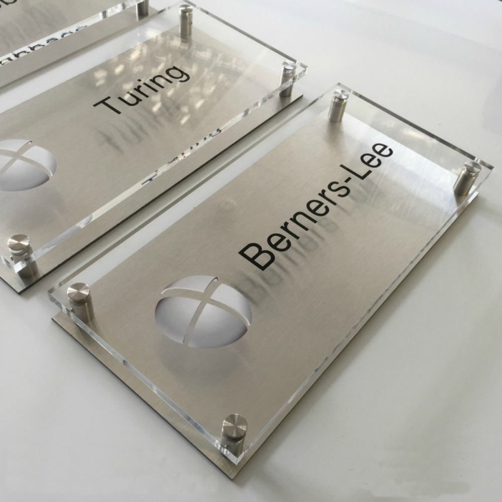 Contemporary meeting room signs with steel backing plate