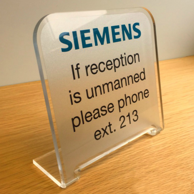 Siemens Freestanding Desk Sign